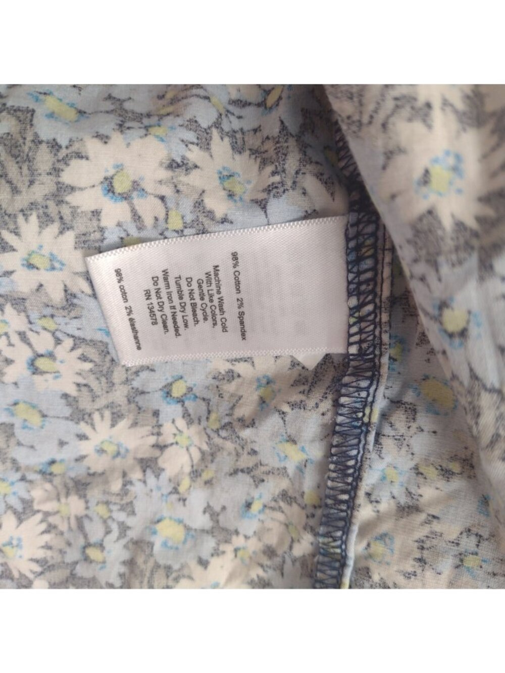 Vineyard Vines Blue Floral Dress L Cotton Puff Sleeves Midi w POCKETS - Picture 3 of 10